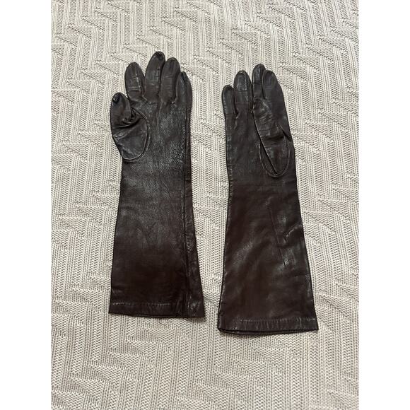 Vintage brown leather mid arm length gloves size 7 - Picture 3 of 8